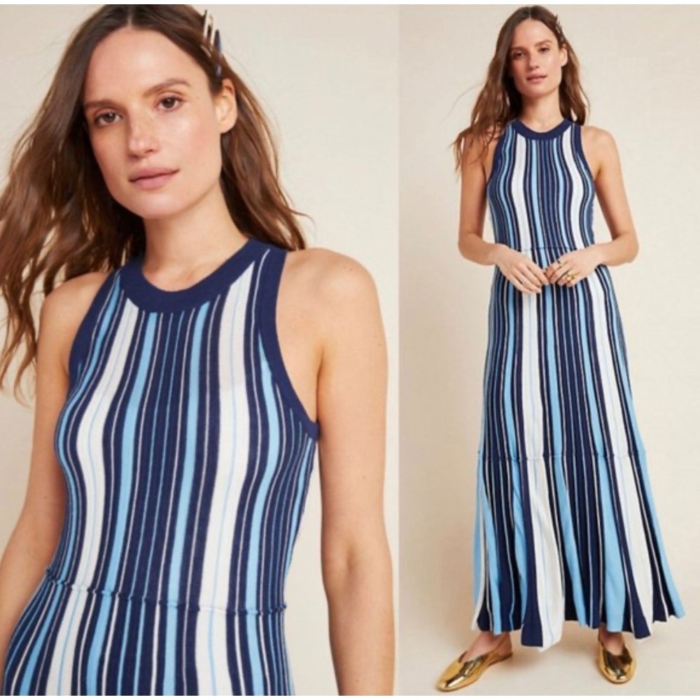 Maeve Anthropologie Lisanne Sweater Maxi Dress XL Striped Knit Sleeveless - Picture 1 of 6